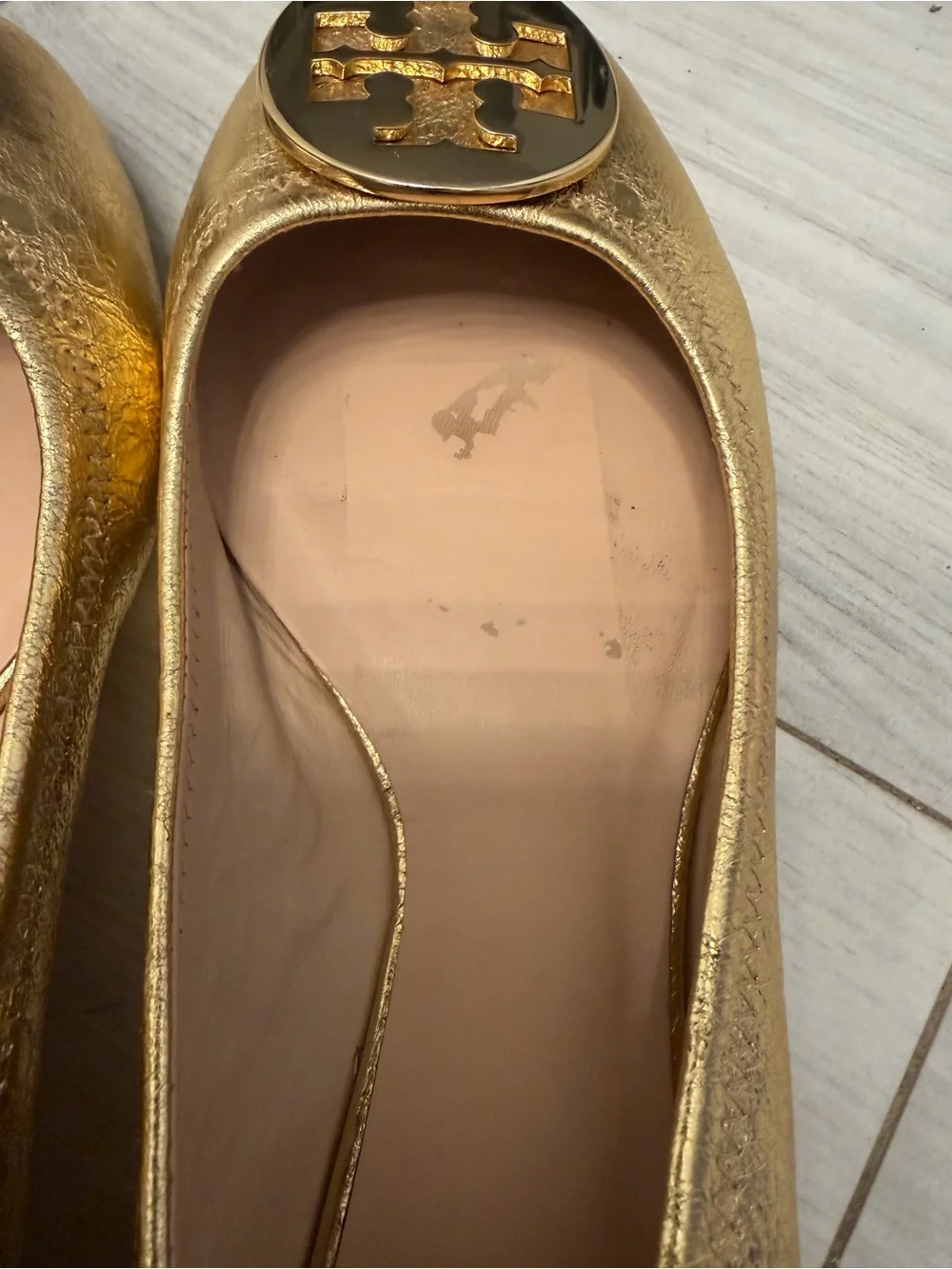 Tory Burch Gold Leather Ballet Flats